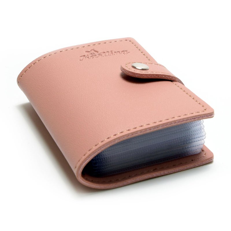 Karlling credit card holder wallet for women/man soft leather business card holder card case organizer bag with 20 card sleeves inside(Pink) - Image 1